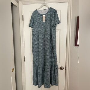 Boden NWT Tiered Jersey Maxi Green Patterned Dress